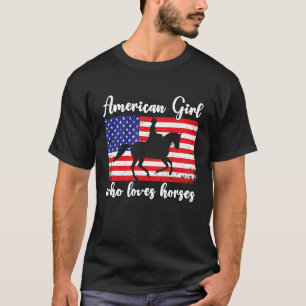 Amerikanisches Mädchen, das Lieben mit Pferdereite T-Shirt