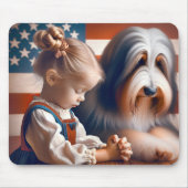 Amerikanisches Mädchen mit Hund beten Mousepad (Vorne)