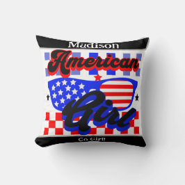 Amerikanisches Mädchen. US Flagge. Sonnenbrille. B Kissen