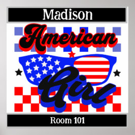 Amerikanisches Mädchen. US Flagge. Sonnenbrille. B Poster