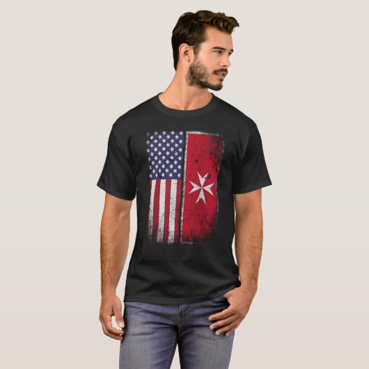 Amerikanisches maltesisches Flaggen-T - T-Shirt (Vorne ganz)