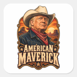 Amerikanisches Maverick-Western-Porträt Quadratischer Aufkleber