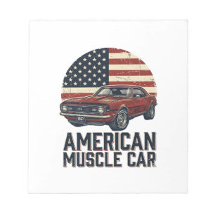 Amerikanisches Muscle-Car-Vintage-Flag-Shirt-Desig Notizblock