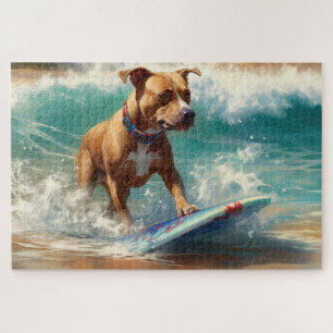 Amerikanisches Staffordshire-Strand-Surfing-Gemäld Puzzle