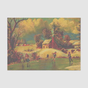 Amerikanisches Winterleben Vintage Seidenpapier