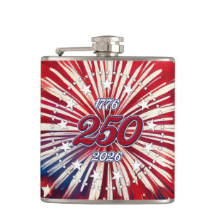Amerikas 250. Geburtstag 1776-2026 RWB Feuerwerk Flachmann