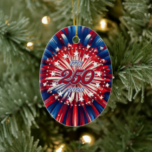 Amerikas 250. Geburtstag 1776-2026 RWB Feuerwerk Keramik Ornament