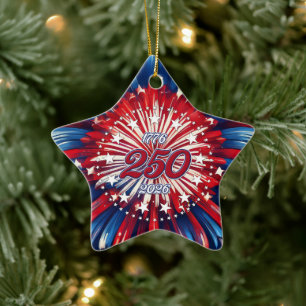 Amerikas 250. Geburtstag 1776-2026 RWB Feuerwerk Keramik Ornament