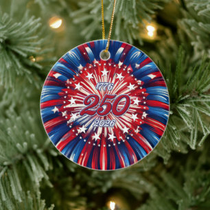 Amerikas 250. Geburtstag 1776-2026 RWB Feuerwerk Keramik Ornament
