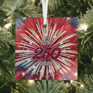 Amerikas 250. Geburtstag 1776-2026 RWB Feuerwerk Ornament Aus Glas