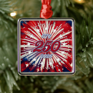 Amerikas 250. Geburtstag 1776-2026 RWB Feuerwerk Ornament Aus Metall