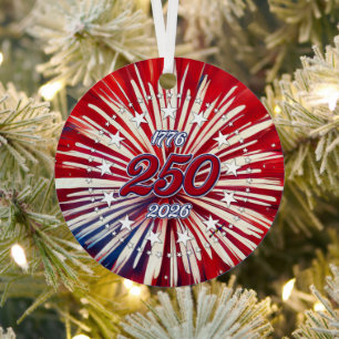 Amerikas 250. Geburtstag 1776-2026 RWB Feuerwerk Ornament Aus Metall