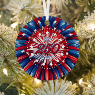 Amerikas 250. Geburtstag 1776-2026 RWB Feuerwerk Ornament Aus Metall