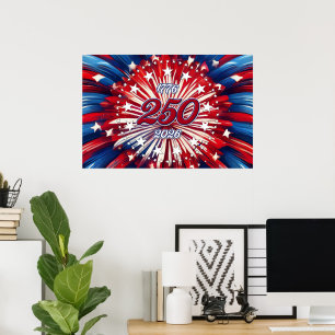 Amerikas 250. Geburtstag 1776-2026 RWB Feuerwerk P Poster