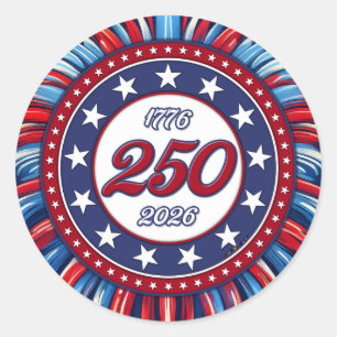 Amerikas 250. Geburtstag 1776-2026 RWB Feuerwerk Runder Aufkleber