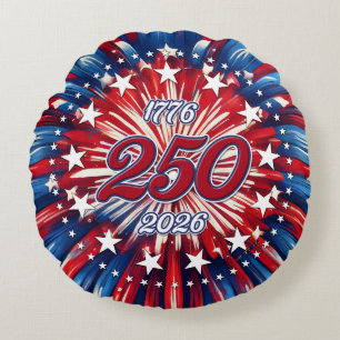 Amerikas 250. Geburtstag 1776-2026 RWB Feuerwerk Rundes Kissen