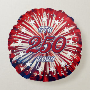 Amerikas 250. Geburtstag 1776-2026 RWB Feuerwerk Rundes Kissen