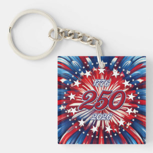 Amerikas 250. Geburtstag 1776-2026 RWB-Feuerwerk Schlüsselanhänger