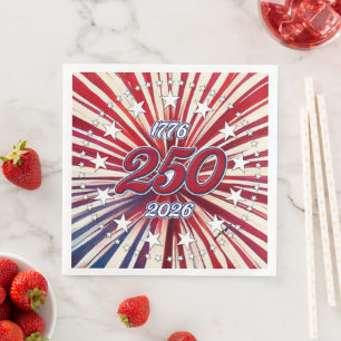 Amerikas 250. Geburtstag 1776-2026 RWB Feuerwerk Serviette