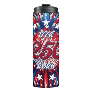 Amerikas 250. Geburtstag 1776-2026 RWB Feuerwerk Thermosbecher
