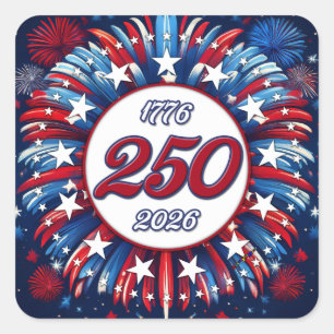 Amerikas 250. Geburtstag 1776-2026 RWB Feuerwerk W Quadratischer Aufkleber