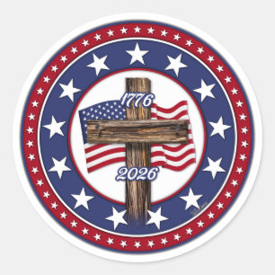 Amerikas 250. Geburtstag mit rauem Kreuz Runder Aufkleber