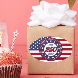 Amerikas 250. Geburtstag mit USA-Flagge Ovaler Aufkleber