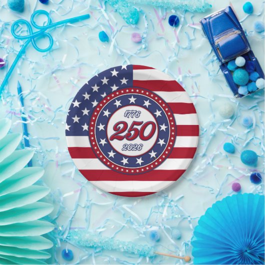 Amerikas 250. Geburtstag mit USA-Flagge Pappteller (Party)