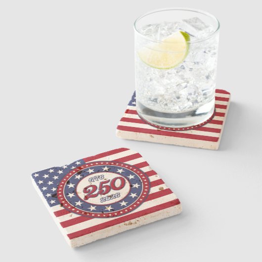Amerikas 250. Geburtstag mit USA-Flagge Steinuntersetzer (Seitenansicht)