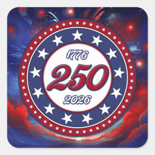 Amerikas 250. Geburtstags-Grafische Feuerwerkswolk Quadratischer Aufkleber