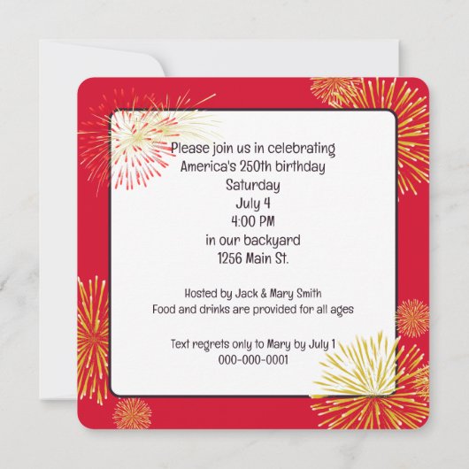 Amerikas 250. Geburtstagsfeier Einladung (Rückseite)
