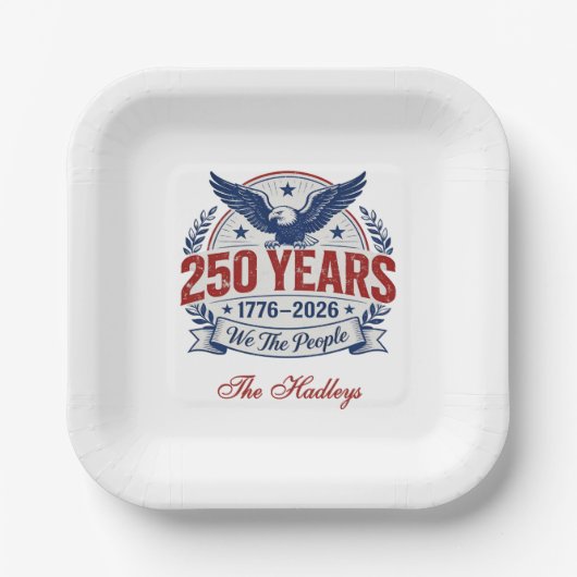 Amerikas 250. Jubiläumsname Pappteller (Vorderseite)