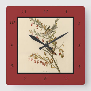 Amerikas Baumsparrow, Audubons Vögel Amerikas Quadratische Wanduhr