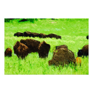 Amerikas Bison mit jungem Abstraktem Impressionism Fotodruck