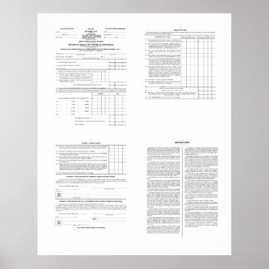 Amerikas erstes Einkommensteuerformular 1040 aus d Poster (Vorne)