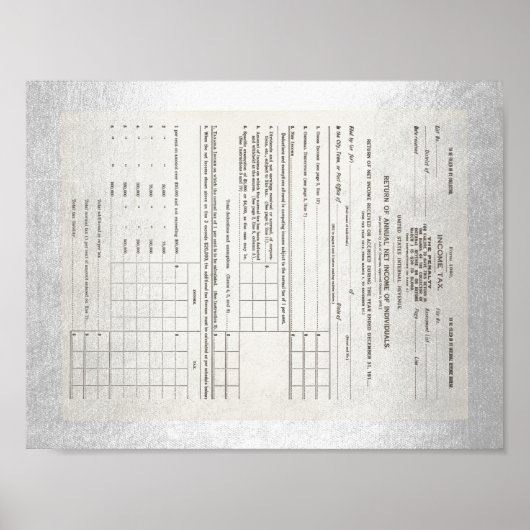 Amerikas erstes Einkommensteuerformular 1040 Poster (Vorne)