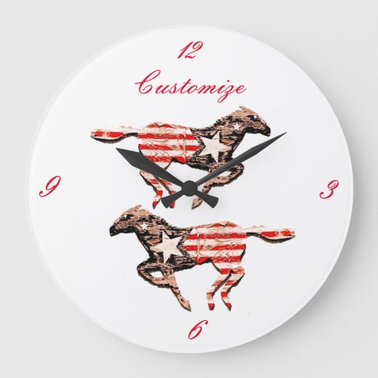 Amerikas Flaggenpferd läuft Thunder_Cove Große Wanduhr (Vorderseite)