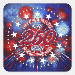 Amerikas Geburtstags-Semiquin-Grafik-Feuerwerk-Bur Quadratischer Aufkleber