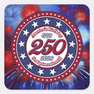 Amerikas Geburtstags-Semiquin-Grafikfeuerwerk RWB Quadratischer Aufkleber