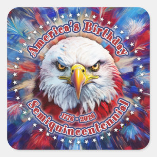 Amerikas Geburtstags-Semiquin-Rot-Adler-Feuerwerk Quadratischer Aufkleber