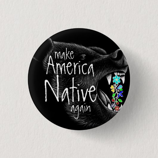 Amerikas Heimatbär Ojibwe Floral Black Bear Button (Vorderseite)