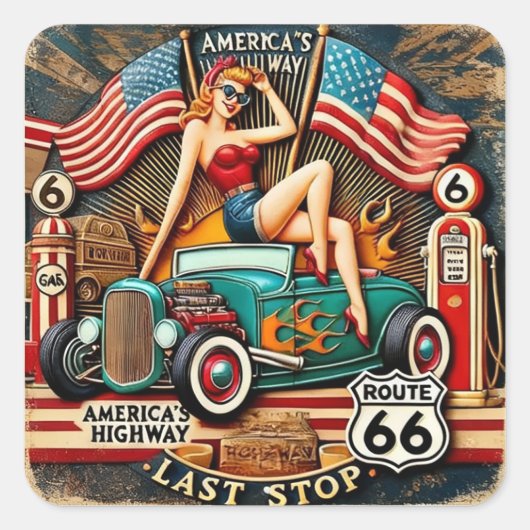 Amerikas Route 66 Quadratischer Aufkleber (Vorderseite)
