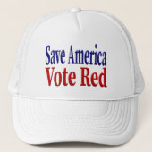 Amerikas Stimme Rot mit rot-blauem Text gerettet Truckerkappe (Vorderseite)