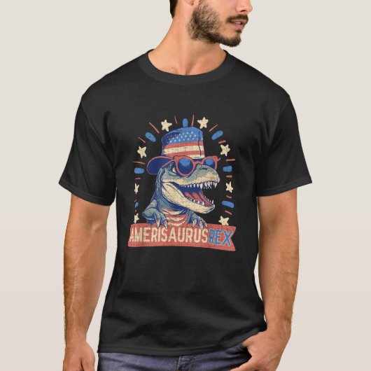 Amerisaurus Rex Funny Dinosaur American Flag 4. O T-Shirt (Vorderseite)