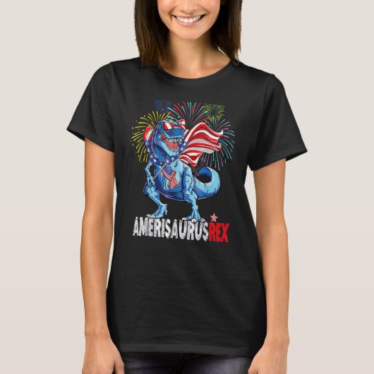 Amerisaurus Rex mit Fireworks 4. Juli Kinder Bo T-Shirt (Vorderseite)