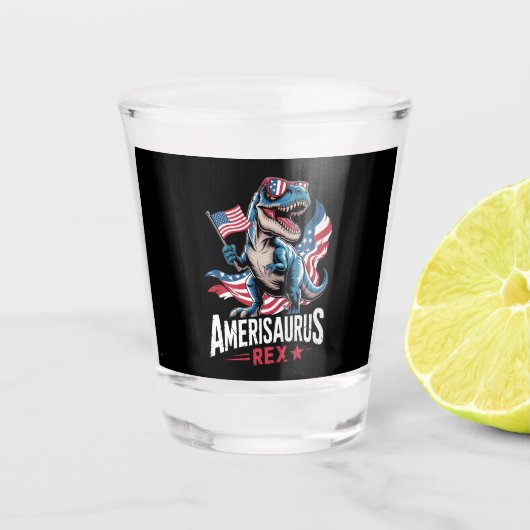 Amerisaurus T Rex Dinosaurier 4. Juli US-Amerikane Schnapsglas (Vorderseite)