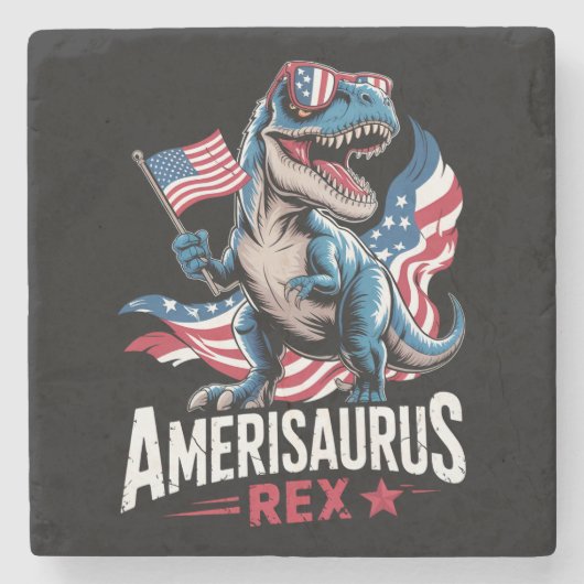 Amerisaurus T Rex Dinosaurier 4. Juli US-Amerikane Steinuntersetzer (Vorderseite)