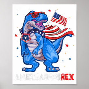 Amerisaurus T Rex USA Flag Kids Funny 4. Juli Poster