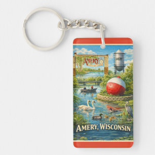Amery, Wisconsin Stadt der Seen Souvenir Schlüsselanhänger