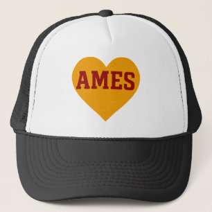 Ames Iowa Herzdesign   Goldene und rote Uni Truckerkappe